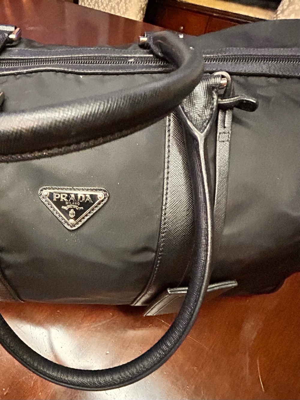 Prada Black Nylon Tote with Saffiano Leather Trim